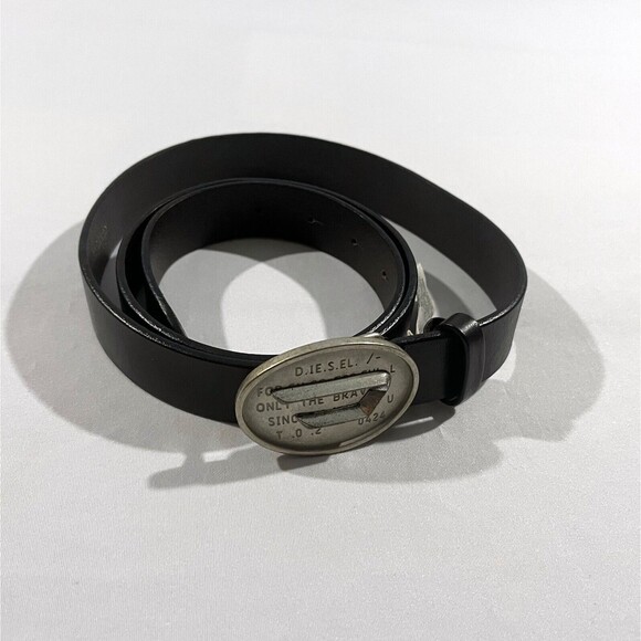 Diesel Other - Diesel Black Leather Men's Belt with Brushed Silver Buckle